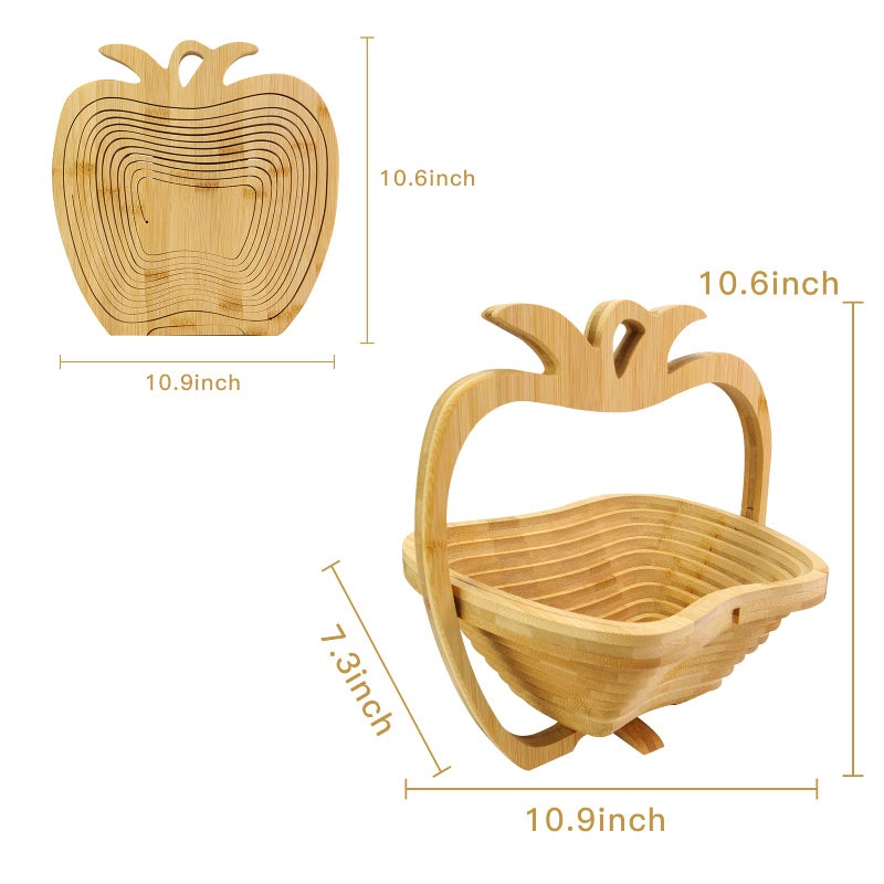 MYOSOTIS Foldable Fruit Basket Gift Bamboo Fruit and Veggie Basket,Fruit Bowl Holder Dried Fruit Basket For Christmas decorations Holiday Party Mom Gifts (Apple) - Image 2